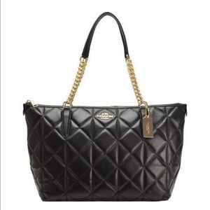 COACH Quilted Leather Ava Chain Tote Purse Black