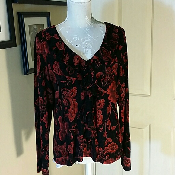 Red and Black Long Sleeve Blouse