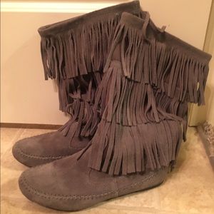 Lauren Conrad Gray Fringe Boots
