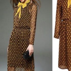 Beautiful brown with cream polka dots dress