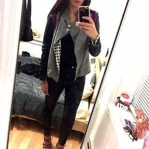 Grey & black leather moto style jacket