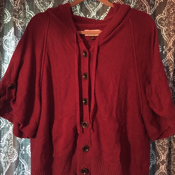 Maroon Button down Hoodie Sweater with ElbowSleeve