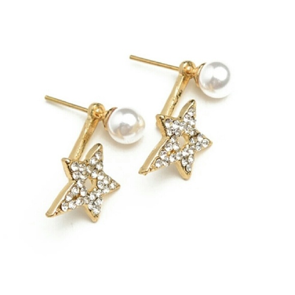 Jewelry - Crystal Gold Star & Pearl Stud Earrings