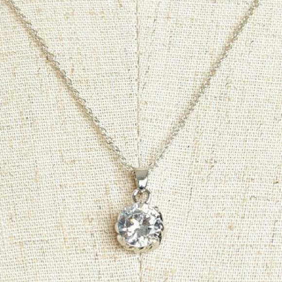 Simple Round Solitaire Cubic Zirconia Necklace - Picture 2 of 6