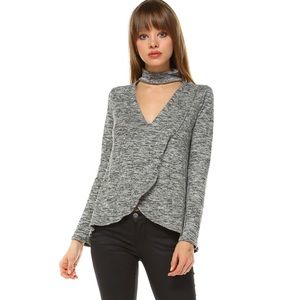 Melange long sleeve choker top