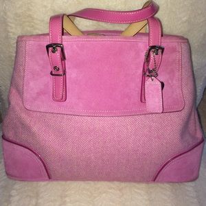 EUC Coach Pink Suede & Tweed Hobo Purse