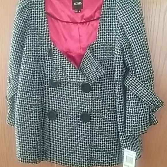 Xoxo crop wool blend jacket.tweed black Y2K. Vintage. Missing button. - Picture 4 of 6