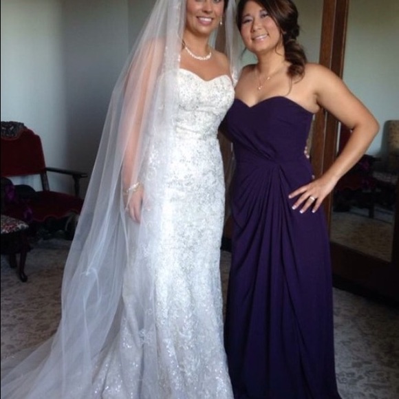 Bill Levvkoff Eggplant strapless bridesmaid dress
