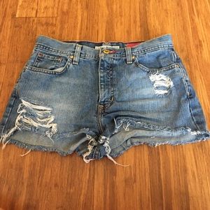 High waisted denim cut off shorts