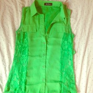 Lime green stretchy lace-back top