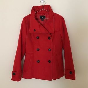 H&M blood orange pea coat size euro 36, US 6