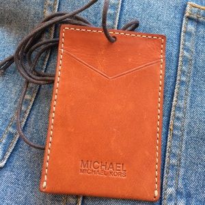 MICHAEL KORS Leather Business Card Holder Lanyard