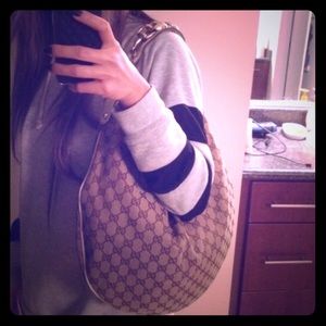 Gg Monogram Canvas Leather Horsebit Catena Hobo