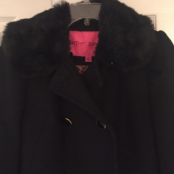 Betsy Johnson Pea Coat with fur Collar - Picture 2 of 4