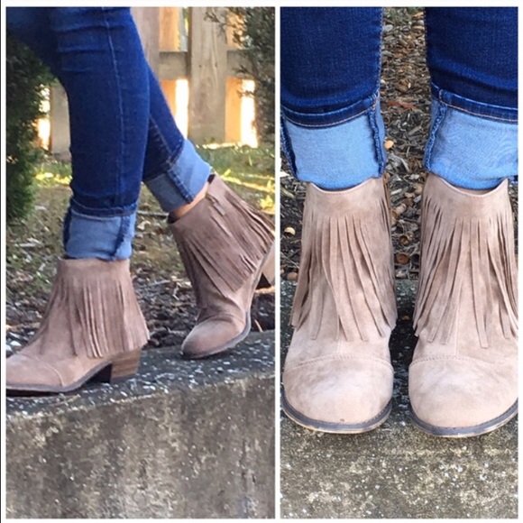 LAST pair! Taupe Fringe Suede Booties - Picture 2 of 3