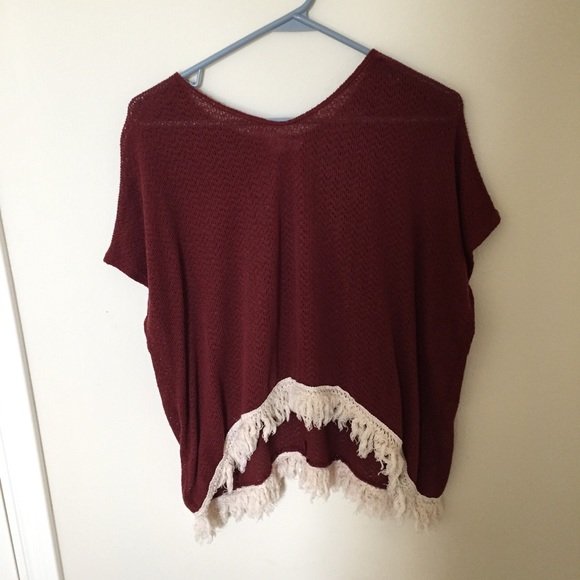 Red fringe knit top