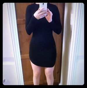 Long sleeves curved hem black  mini dress