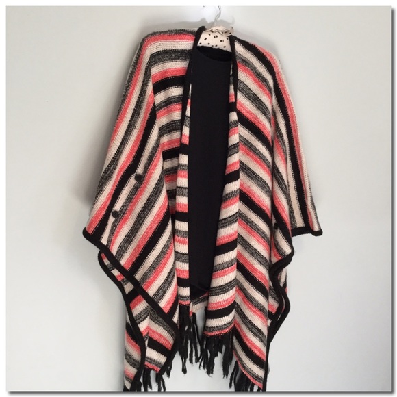 Kensie Sweaters - Kensie Striped Poncho