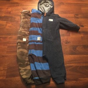 3 fleece one piece cozy rompers, footless