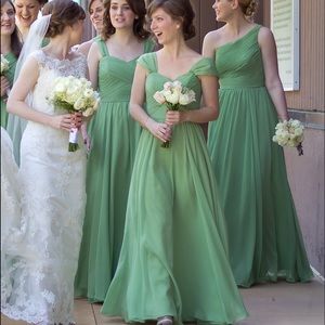 Mori Lee floor length green chiffon gown