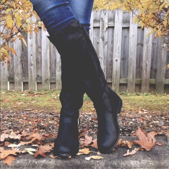 Black Quilted Knee Boots - Picture 3 of 4