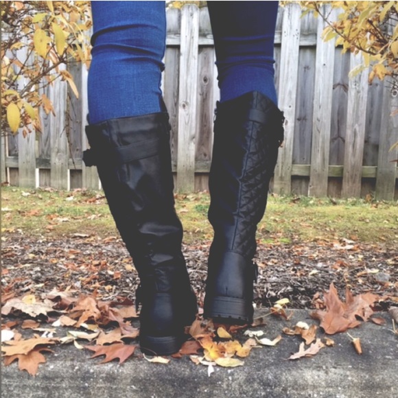 Black Quilted Knee Boots - Picture 4 of 4