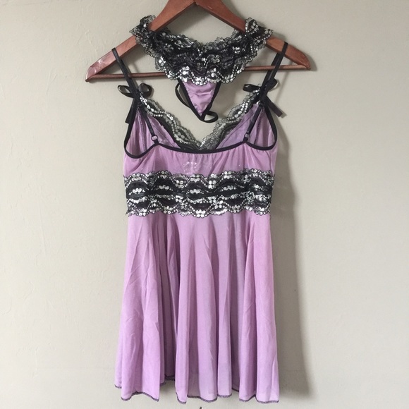 HP🎉 Sexy purple shimmery lace babydoll S/M - Picture 5 of 8