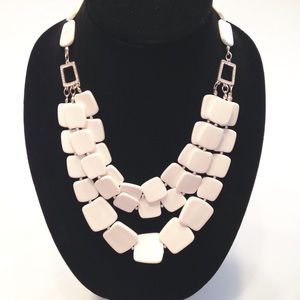 White Statement Necklace w Crystal Accents