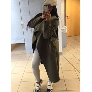 Boohoo Olive Shawl Collar Coat