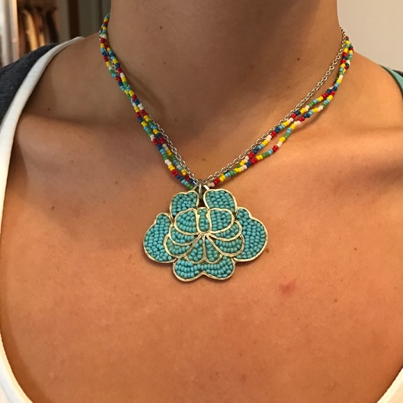 Beaded floral multi chain necklace