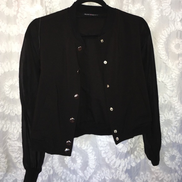 Brandy Melville Sheer Sleeved Black Bomber Jacket