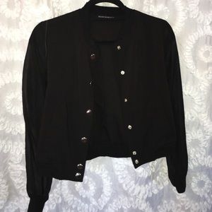 Brandy Melville Sheer Sleeved Black Bomber Jacket
