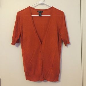 Pumpkin orange short sleeve V-neck cardigan