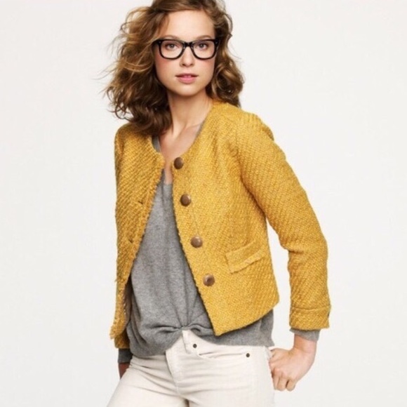 J. Crew Mustard Tweed Cropped Jacket