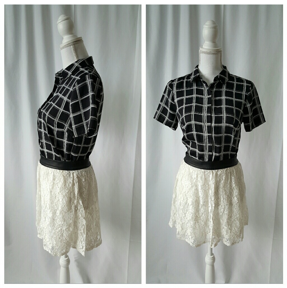 FOREVER 21 Black White Plaid Button Front Crop Top