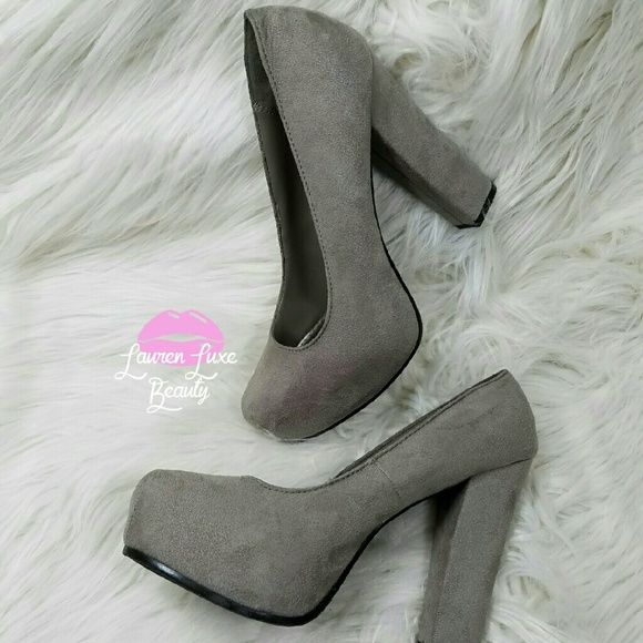 Grey Faux Suede Platform Pumps