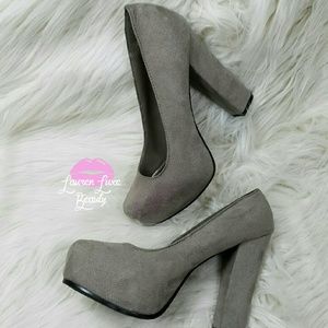 Grey Faux Suede Platform Pumps