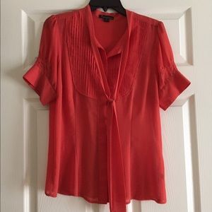 Coral Pussy Bow Blouse