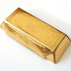 Matt Bernson metallic gold bar leather clutch