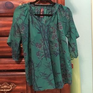 Green and blue floral top