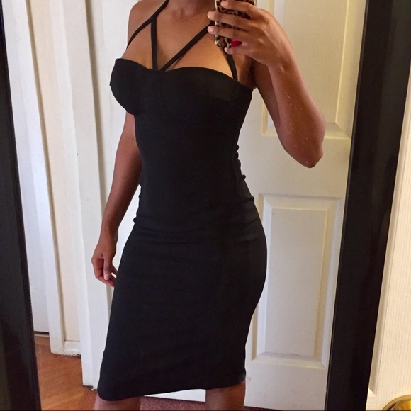 Multi Strap Cup Midi Bodycon Dress