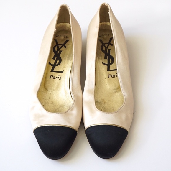 Vintage YSL silk cap toe flats low heel 8.5 - 9
