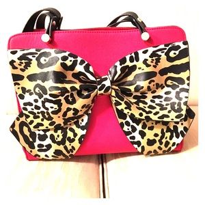 Betsey Johnson red and cheetah bow purse
