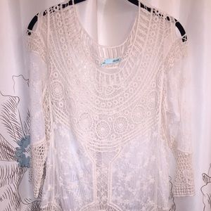 Maurice's Crochet & Embroidered Mesh Top, Large