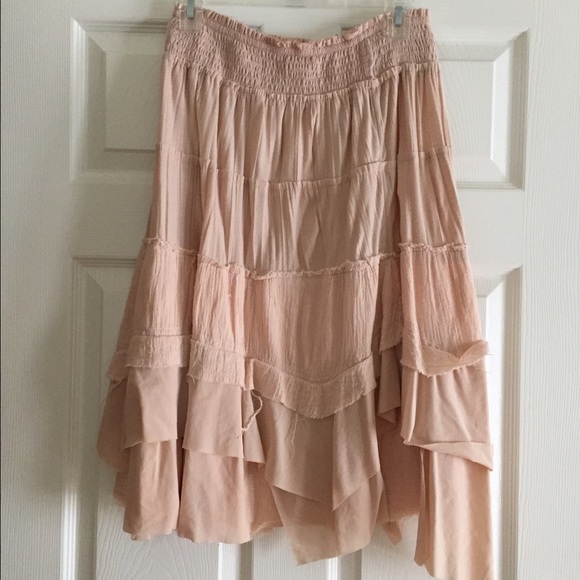 Pastel Pink Boho Tiered Asymmetrical Hem Skirt