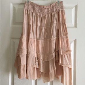Pastel Pink Boho Tiered Asymmetrical Hem Skirt