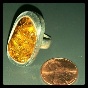 Reduced Sterling Silver(.925) Amber Stone Rg Sz 5