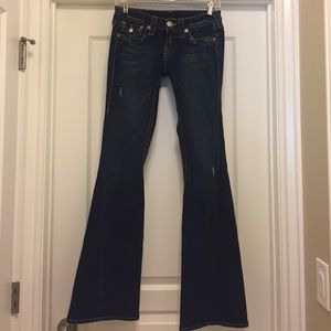 True Religion dark wash flared jeans