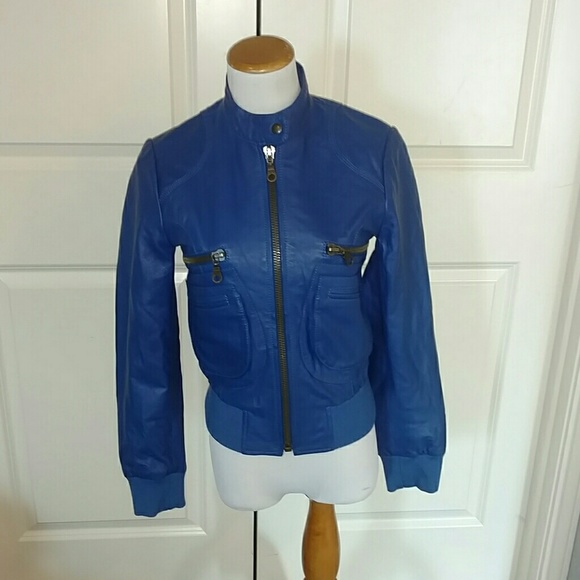 For Joseph Jackets & Blazers - Blue Leather Bomber Jacket