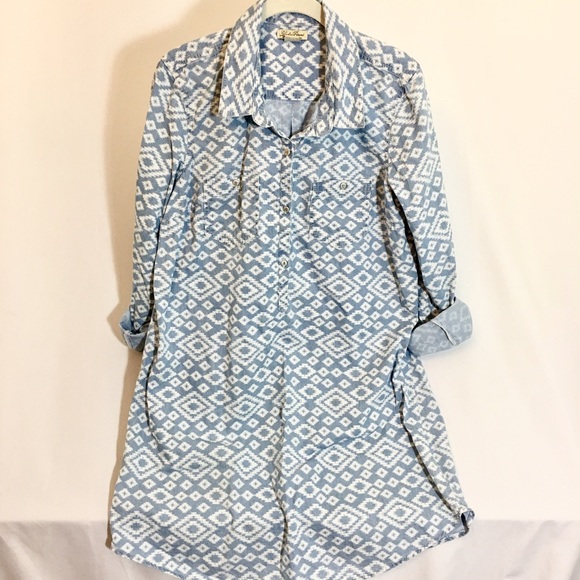 Lucky Brand Ikat Chambray Shirt Dress Size Large